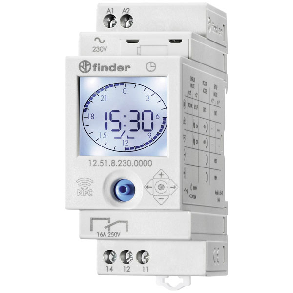 Finder 12.B2.8.230.0000 DIN Rail timer 16 A LCD Bluetooth/NF